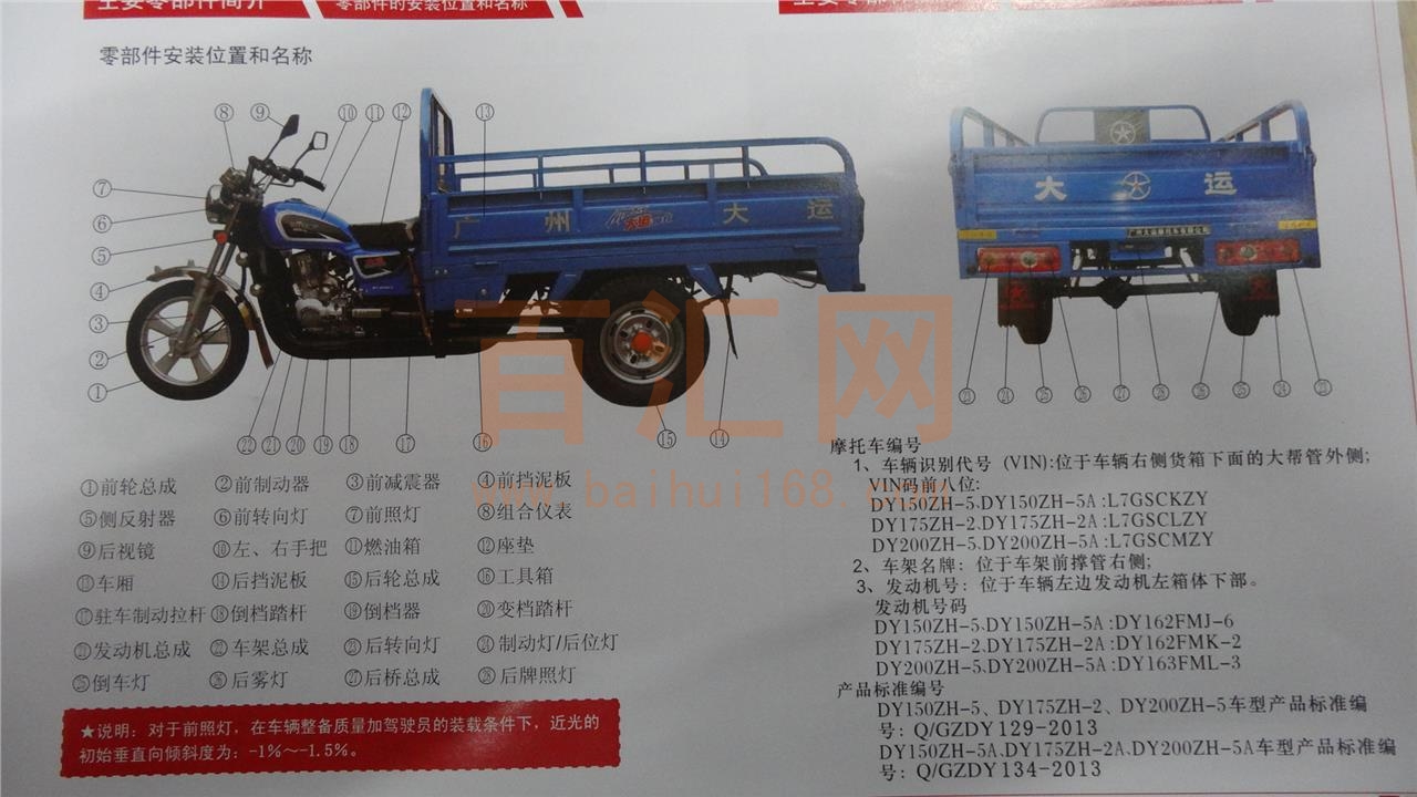 大运dy200zh-11(重型 三轮摩托车 载重量2000kg以下